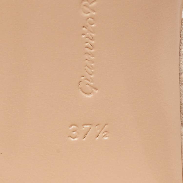 Pre Owned Gianvito Rossi Beige Suede Janis Ankle Wrap Sandals Size 37.5