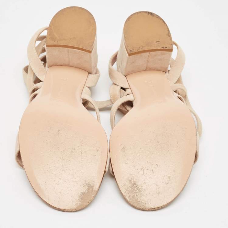 Pre Owned Gianvito Rossi Beige Suede Janis Ankle Wrap Sandals Size 37.5