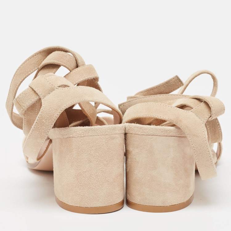 Pre Owned Gianvito Rossi Beige Suede Janis Ankle Wrap Sandals Size 37.5
