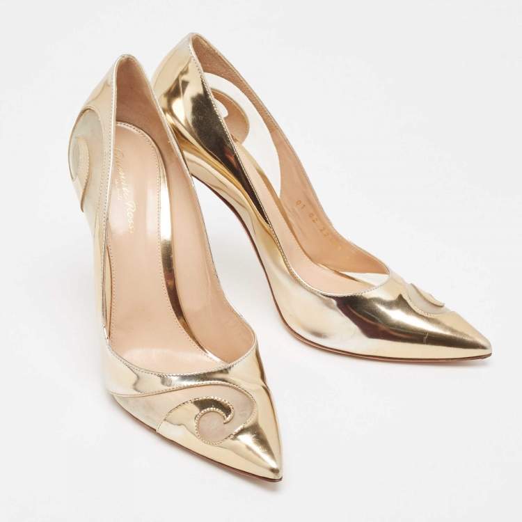 Pre Owned Gianvito Rossi Metallic Gold PVC and Leather Pointed Toe Pumps Size 41