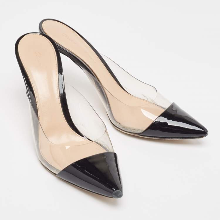 Pre Owned Gianvito Rossi Black Patent and PVC Plexi Mules Size 39