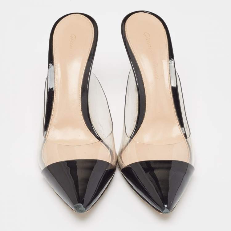 Pre Owned Gianvito Rossi Black Patent and PVC Plexi Mules Size 39