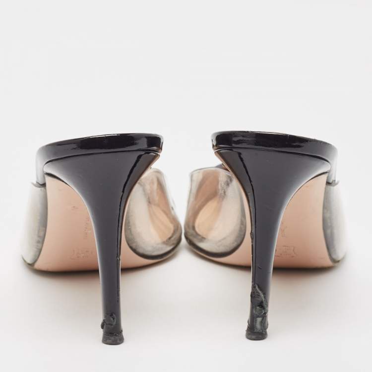 Pre Owned Gianvito Rossi Black Patent and PVC Plexi Mules Size 39