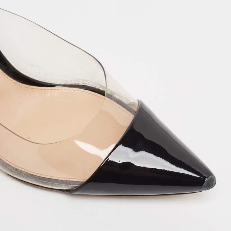 Pre Owned Gianvito Rossi Black Patent and PVC Plexi Mules Size 39