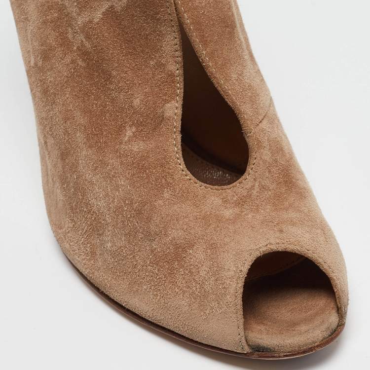 Pre Owned Gianvito Rossi Brown Suede Vamp Peep Toe Booties Size 35.5