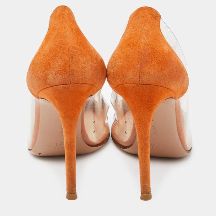 Pre Owned Gianvito Rossi Orange/Beige Suede and PVC Plexi Pumps Size 38