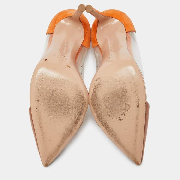 Pre Owned Gianvito Rossi Orange/Beige Suede and PVC Plexi Pumps Size 38