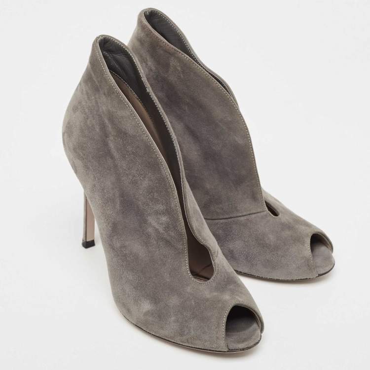 Pre Owned Gianvito Rossi Grey Suede Vamp Booties Size 35.5