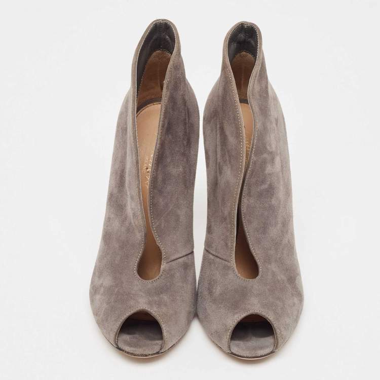Pre Owned Gianvito Rossi Grey Suede Vamp Booties Size 35.5