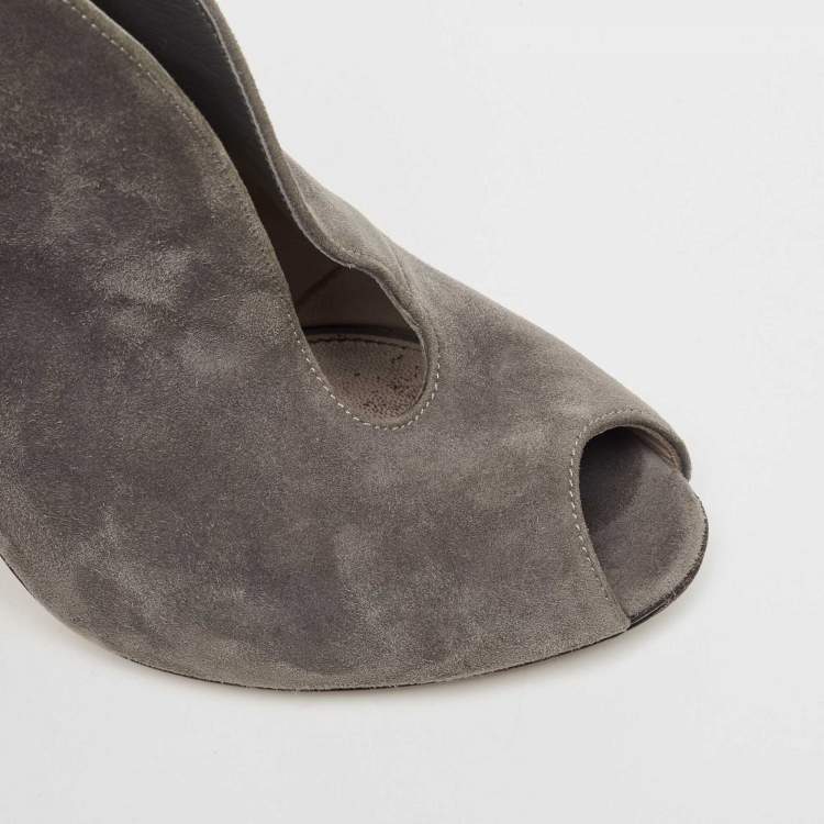 Pre Owned Gianvito Rossi Grey Suede Vamp Booties Size 35.5