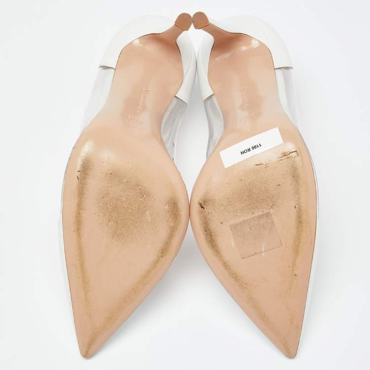 Pre Owned Gianvito Rossi White Leather and PVC Plexi Pointed Toe Pumps Size 38