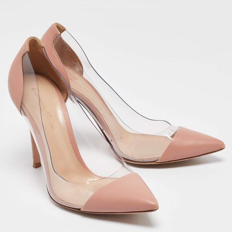 Pre Owned Gianvito Rossi Pink Leather and PVC Plexi Pumps Size 38