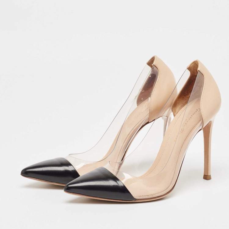 Pre Owned Gianvito Rossi Black/Beige Leather and PVC Plexi Pumps Size 36