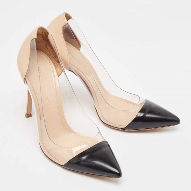 Pre Owned Gianvito Rossi Black/Beige Leather and PVC Plexi Pumps Size 36
