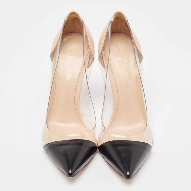 Pre Owned Gianvito Rossi Black/Beige Leather and PVC Plexi Pumps Size 36