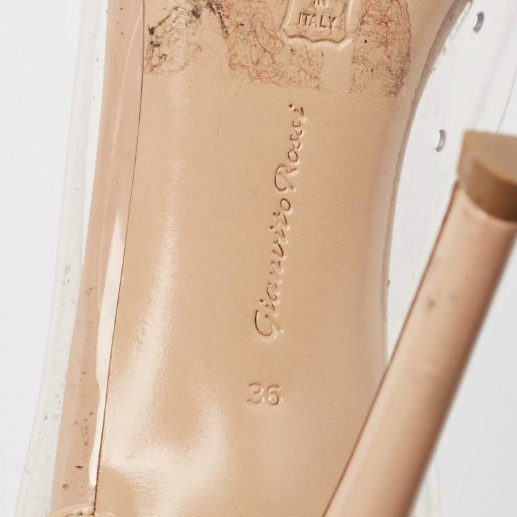 Pre Owned Gianvito Rossi Black/Beige Leather and PVC Plexi Pumps Size 36