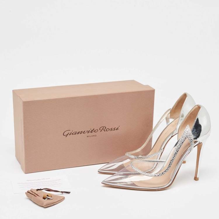 Pre Owned Gianvito Rossi Silver Leather and PVC Plexi D'orsay Pumps Size 39.5