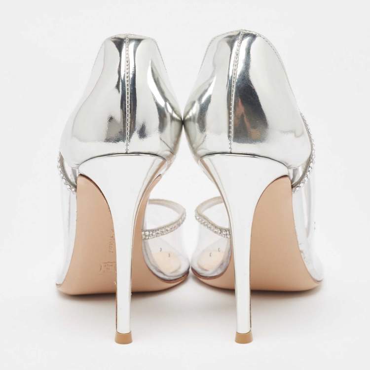 Pre Owned Gianvito Rossi Silver Leather and PVC Plexi D'orsay Pumps Size 39.5