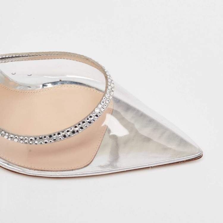 Pre Owned Gianvito Rossi Silver Leather and PVC Plexi D'orsay Pumps Size 39.5