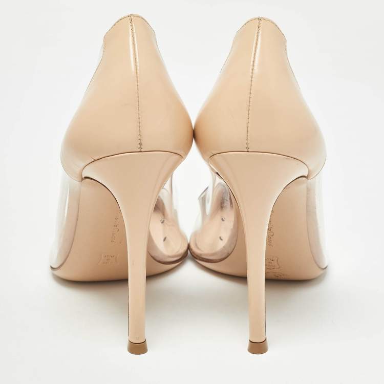 Pre Owned Gianvito Rossi Beige/White Leather and PVC Plexi Pointed Toe Pumps Size 36