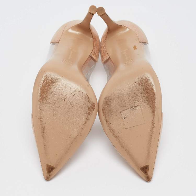 Pre Owned Gianvito Rossi Metallic Textured Leather and PVC Plexi Pointed Toe Pumps 35.5