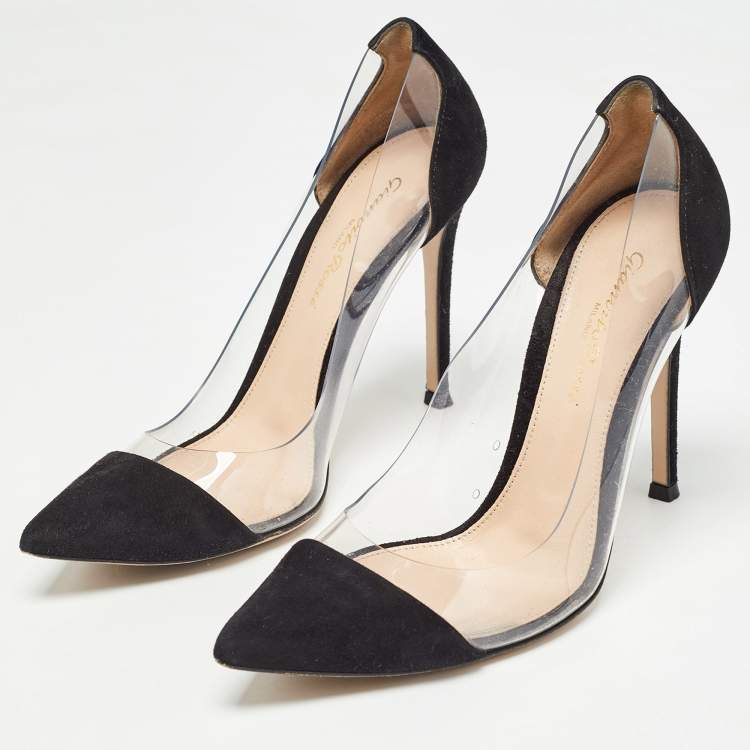 Pre Owned Gianvito Rossi Black Suede and PVC Plexi Pumps Size 36