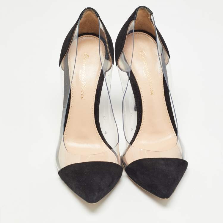 Pre Owned Gianvito Rossi Black Suede and PVC Plexi Pumps Size 36