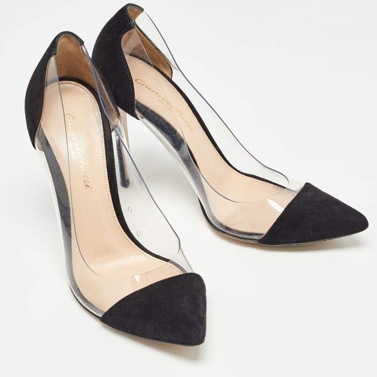 Pre Owned Gianvito Rossi Black Suede and PVC Plexi Pumps Size 36