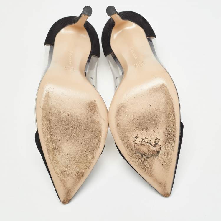 Pre Owned Gianvito Rossi Black Suede and PVC Plexi Pumps Size 36