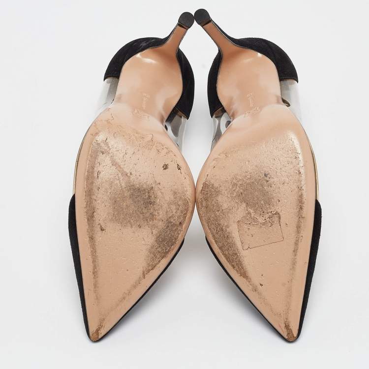 Pre Owned Gianvito Rossi Black Suede and PVC Plexi Pumps Size 38