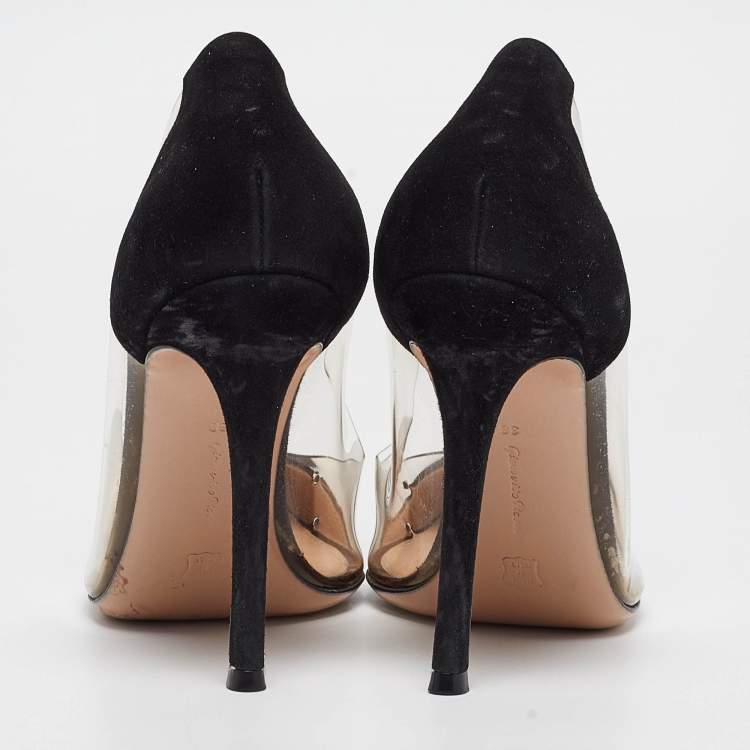 Pre Owned Gianvito Rossi Black Suede and PVC Plexi Pumps Size 38
