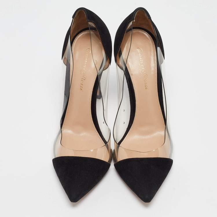 Pre Owned Gianvito Rossi Black Suede and PVC Plexi Pumps Size 38