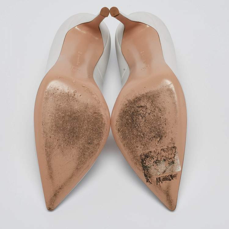 Pre Owned Gianvito Rossi White Leather Pointed Toe Pumps Size 38