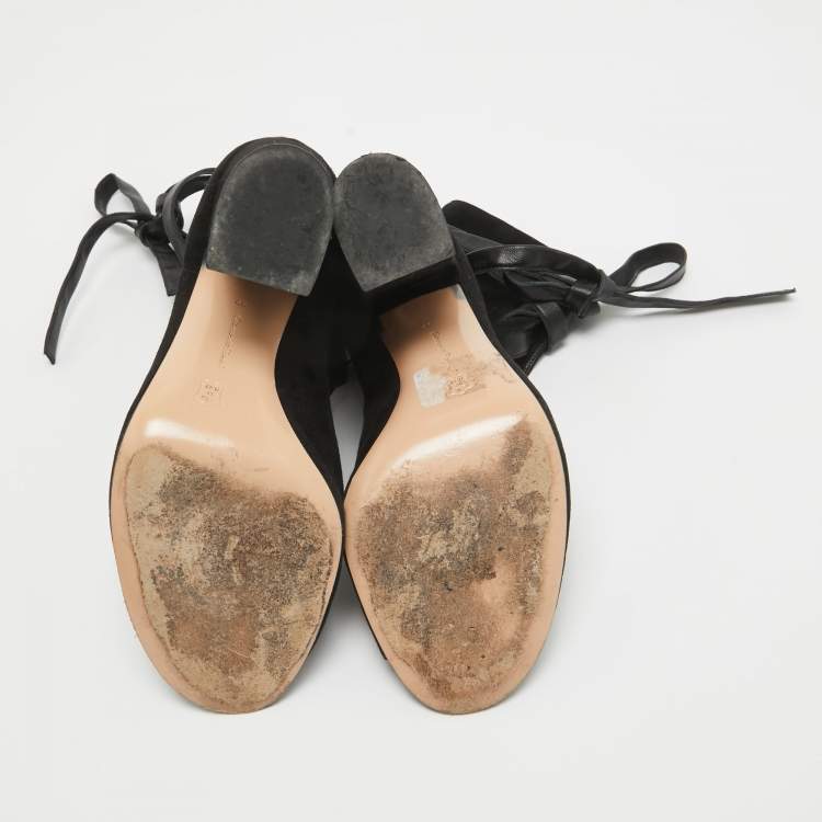 Pre Owned Gianvito Rossi Black Suede Lace Up Ankle Boots Size 39