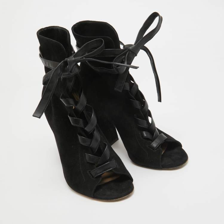 Pre Owned Gianvito Rossi Black Suede Lace Up Ankle Boots Size 39
