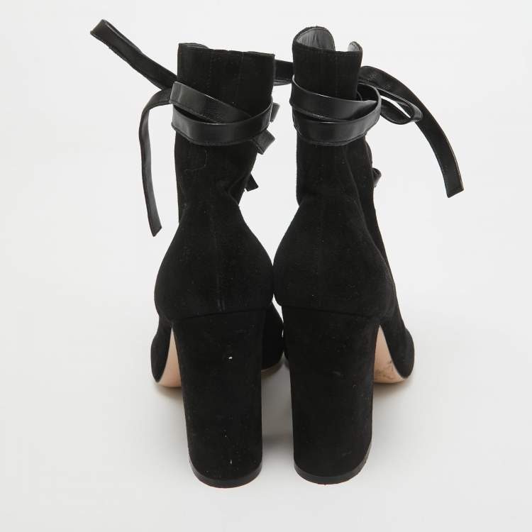 Pre Owned Gianvito Rossi Black Suede Lace Up Ankle Boots Size 39