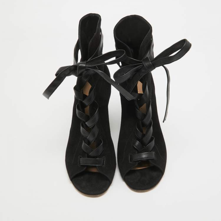 Pre Owned Gianvito Rossi Black Suede Lace Up Ankle Boots Size 39