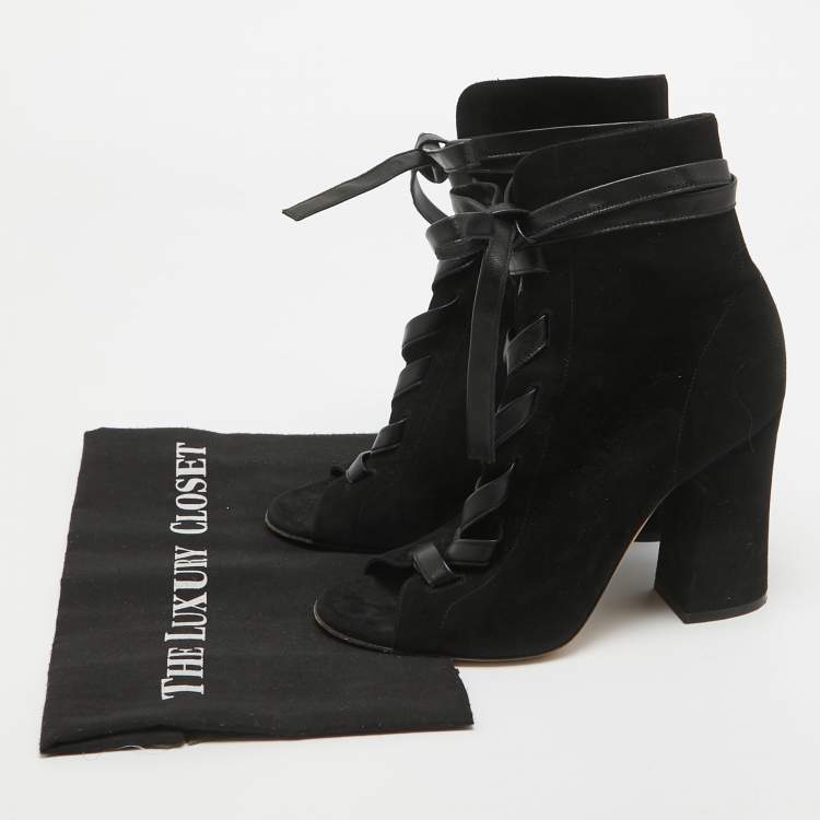 Pre Owned Gianvito Rossi Black Suede Lace Up Ankle Boots Size 39