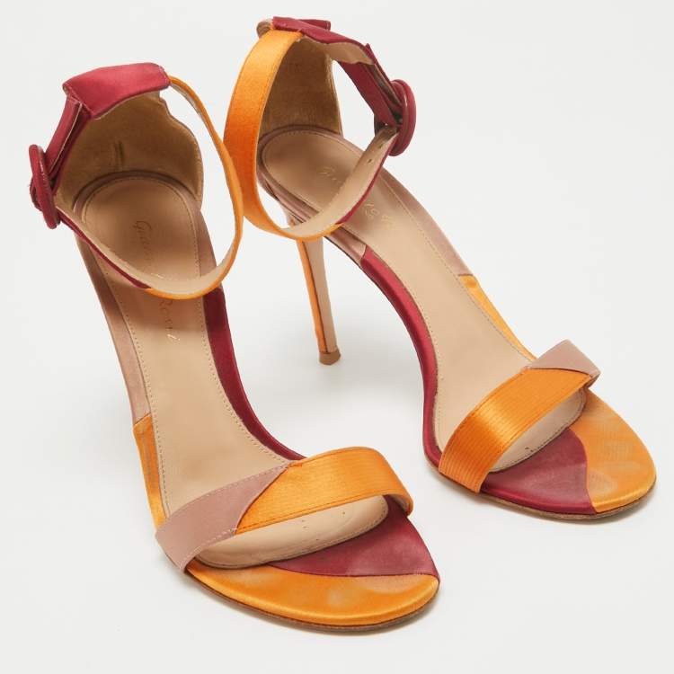 Pre Owned Gianvito Rossi Multicolor Satin Ankle Strap Open Toe Sandals Size 38