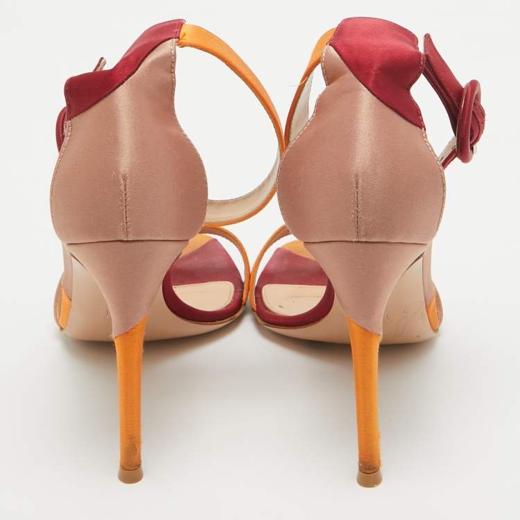 Pre Owned Gianvito Rossi Multicolor Satin Ankle Strap Open Toe Sandals Size 38