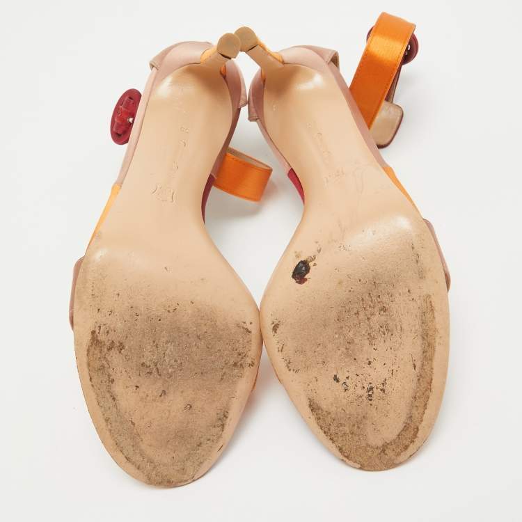 Pre Owned Gianvito Rossi Multicolor Satin Ankle Strap Open Toe Sandals Size 38