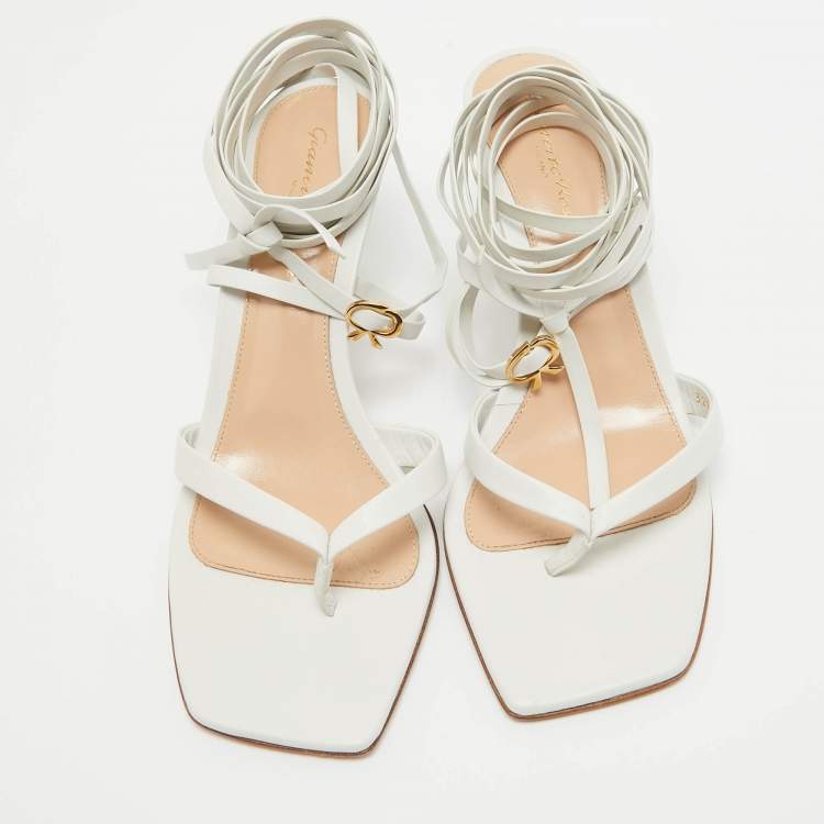 Pre Owned Gianvito Rossi White Leather Ankle Wrap Sandals Size 38