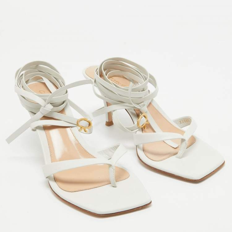 Pre Owned Gianvito Rossi White Leather Ankle Wrap Sandals Size 38