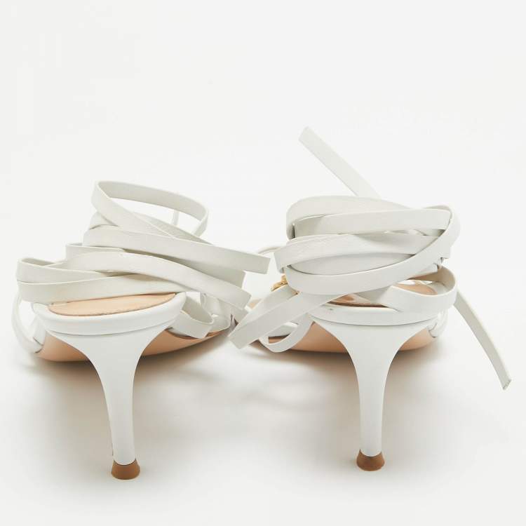 Pre Owned Gianvito Rossi White Leather Ankle Wrap Sandals Size 38