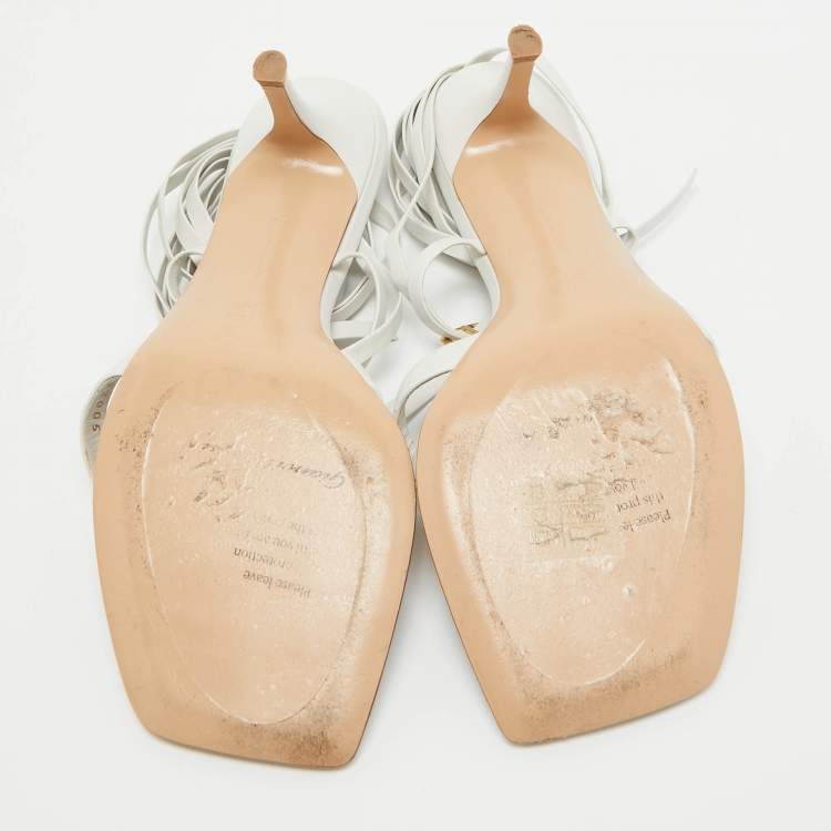 Pre Owned Gianvito Rossi White Leather Ankle Wrap Sandals Size 38
