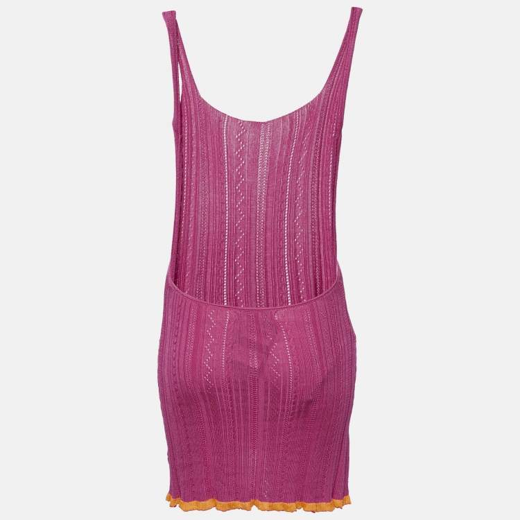Pre Owned Gimaguas Pink Patterned Knit Sleeveless Mini Dress S