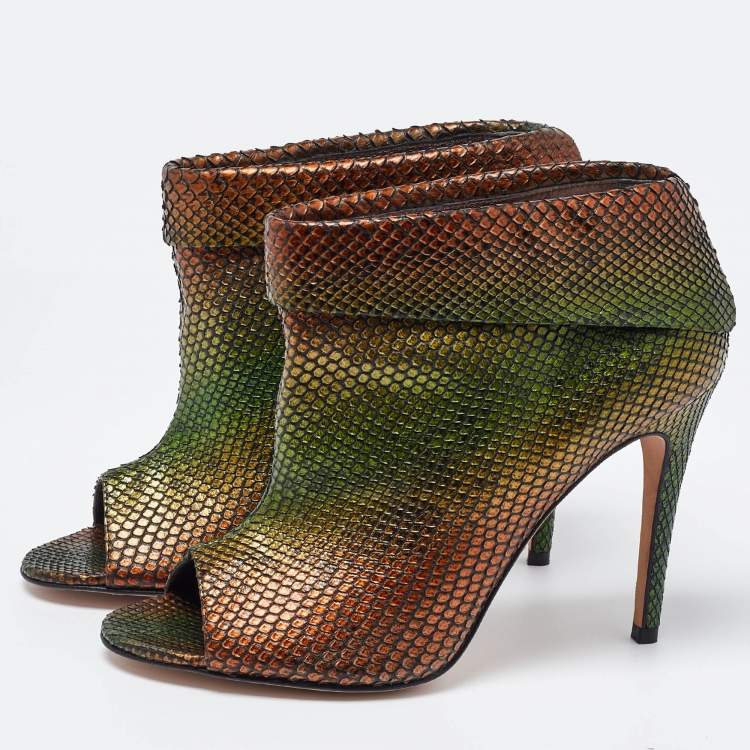 Pre Owned Gina Multicolor Python Peep Toe Booties Size 39