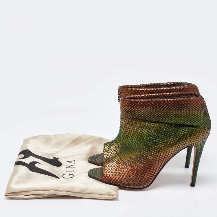 Pre Owned Gina Multicolor Python Peep Toe Booties Size 39