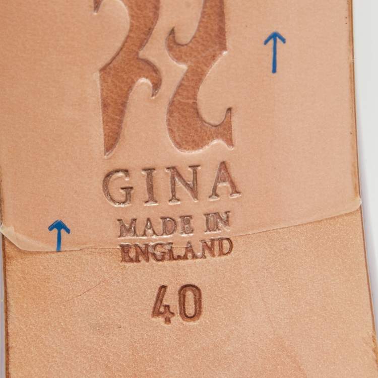 Pre Owned Gina Purple Crystal Embellished Leather Slide Sandals Size 40