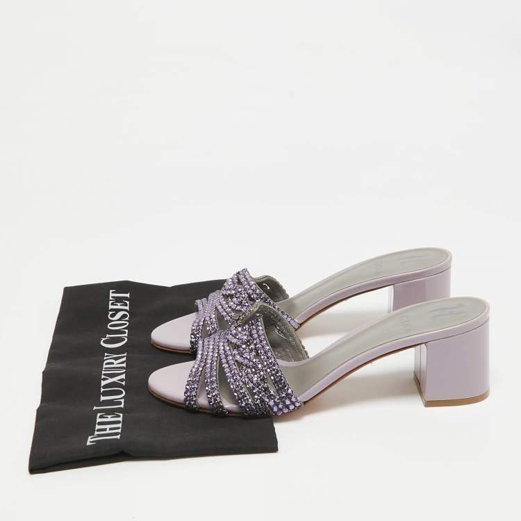 Pre Owned Gina Purple Crystal Embellished Leather Slide Sandals Size 40